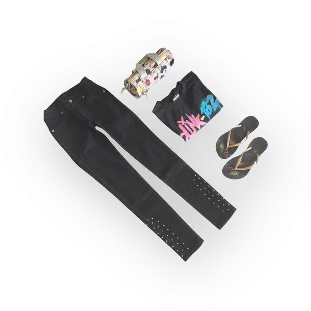 new LF Carmar ★ Stovepipe Studded Skinny Jean Jeans ★ Deep Dark Blue Denim ★ 24 - Picture 11 of 16